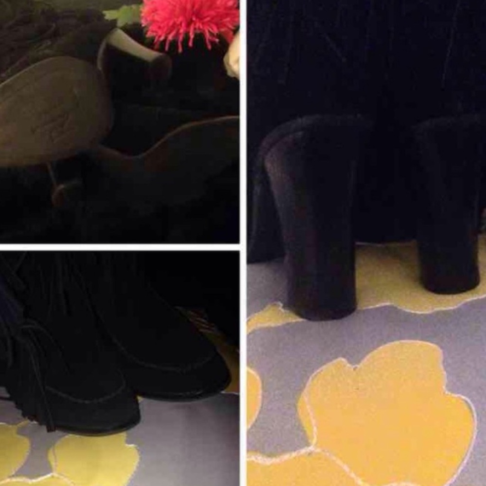 Lauren Ralph Lauren black suede fringe knee heeled boots 7 - Picture 6 of 7